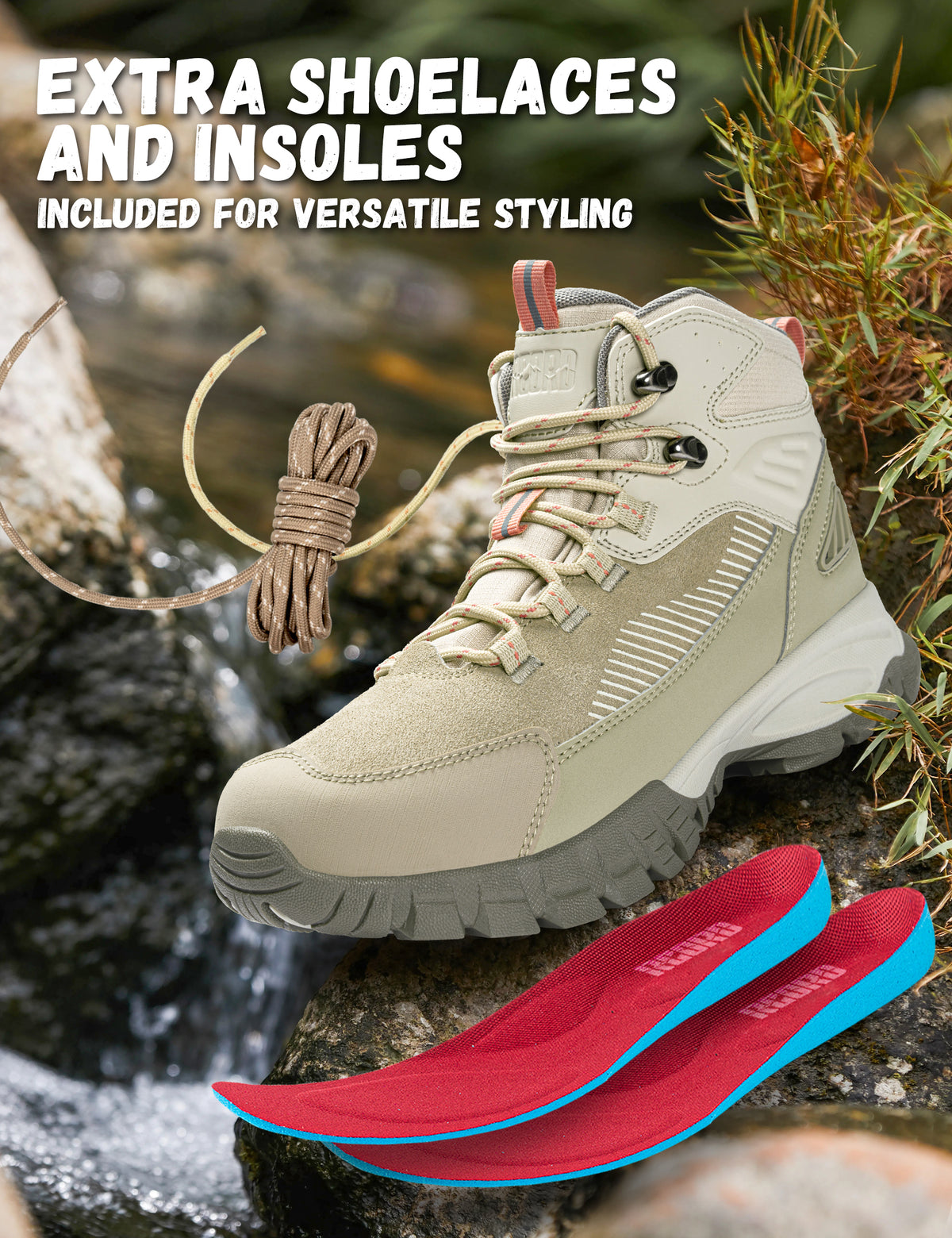 Durable hiking boots for mixed terrain and repeated outdoor wear [color:KHAKI]
