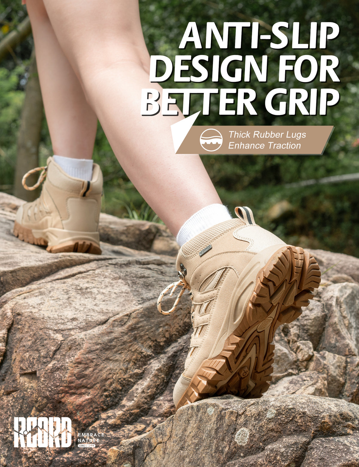 Rubber traction for loose dirt, small stones and trail walking [color:Sand]

