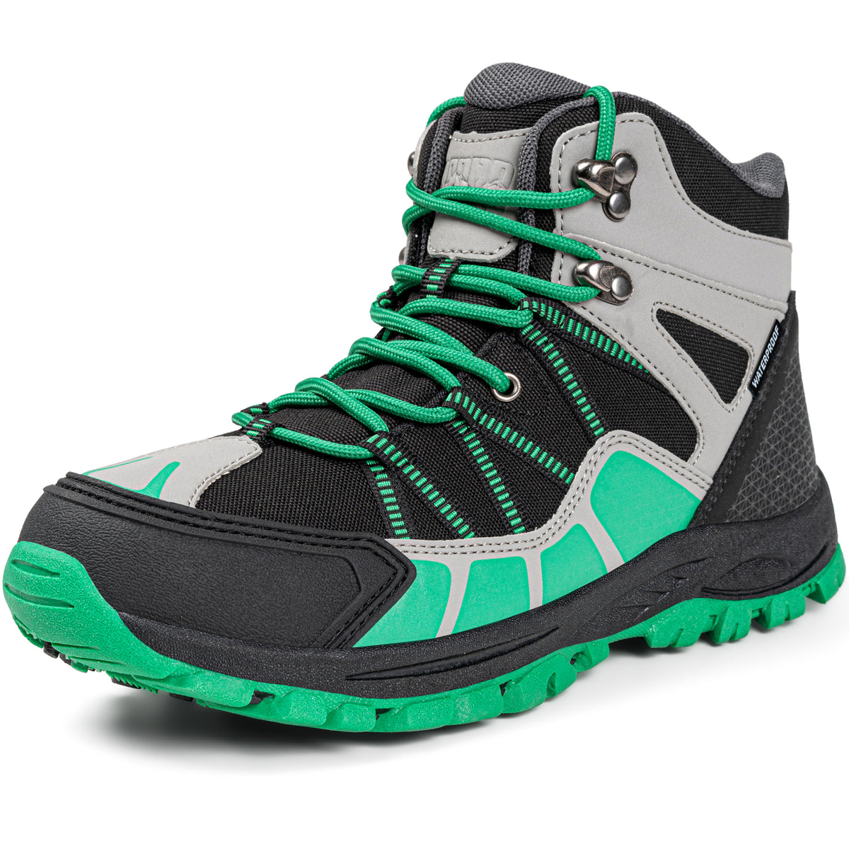 Kids hiking boots with ankle support for uneven trails, family hiking, trail walking [color:BlackGreen]