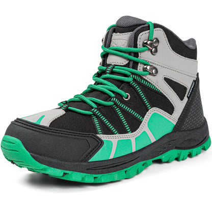 Kids hiking boots with ankle support for uneven trails, family hiking, trail walking [color:BlackGreen]