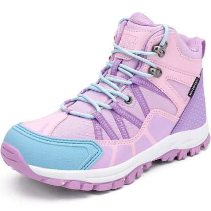 Kids hiking boots with ankle support for uneven trails, family hiking, trail walking [color:Purple]
