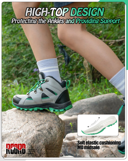 kids hiking boots with supportive ankle coverage for school, playground, park and everyday outdoor movement [color:BlackGreen]