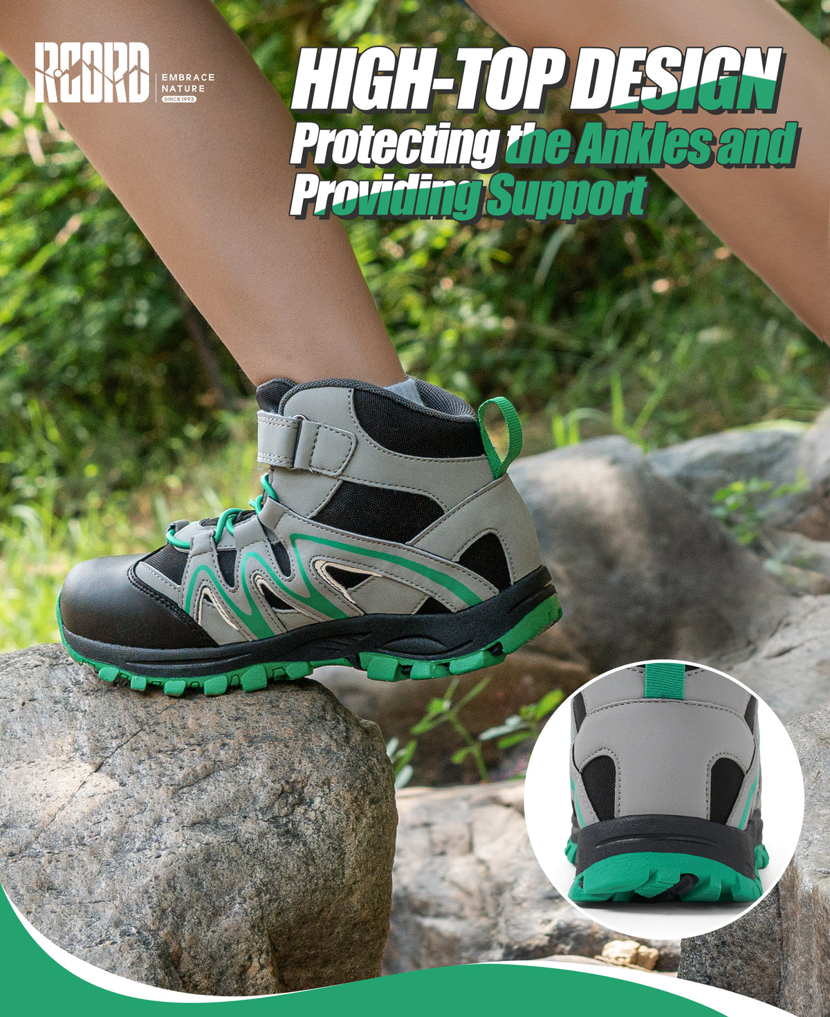 girls hiking boots with supportive ankle coverage for school, daily wear, family outings and everyday outdoor movement [color:BlackGreen]
