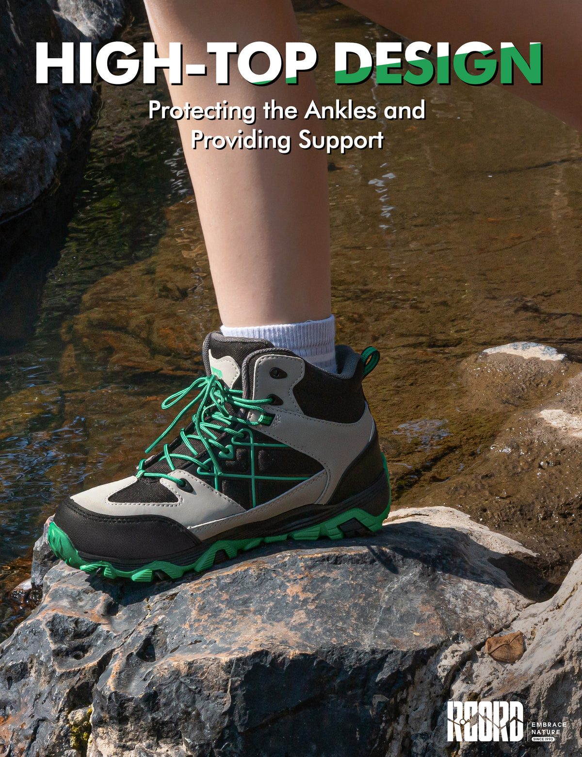 girls hiking boots with supportive ankle coverage for playground, park, outdoor play and everyday outdoor movement [color:BlackGreen]