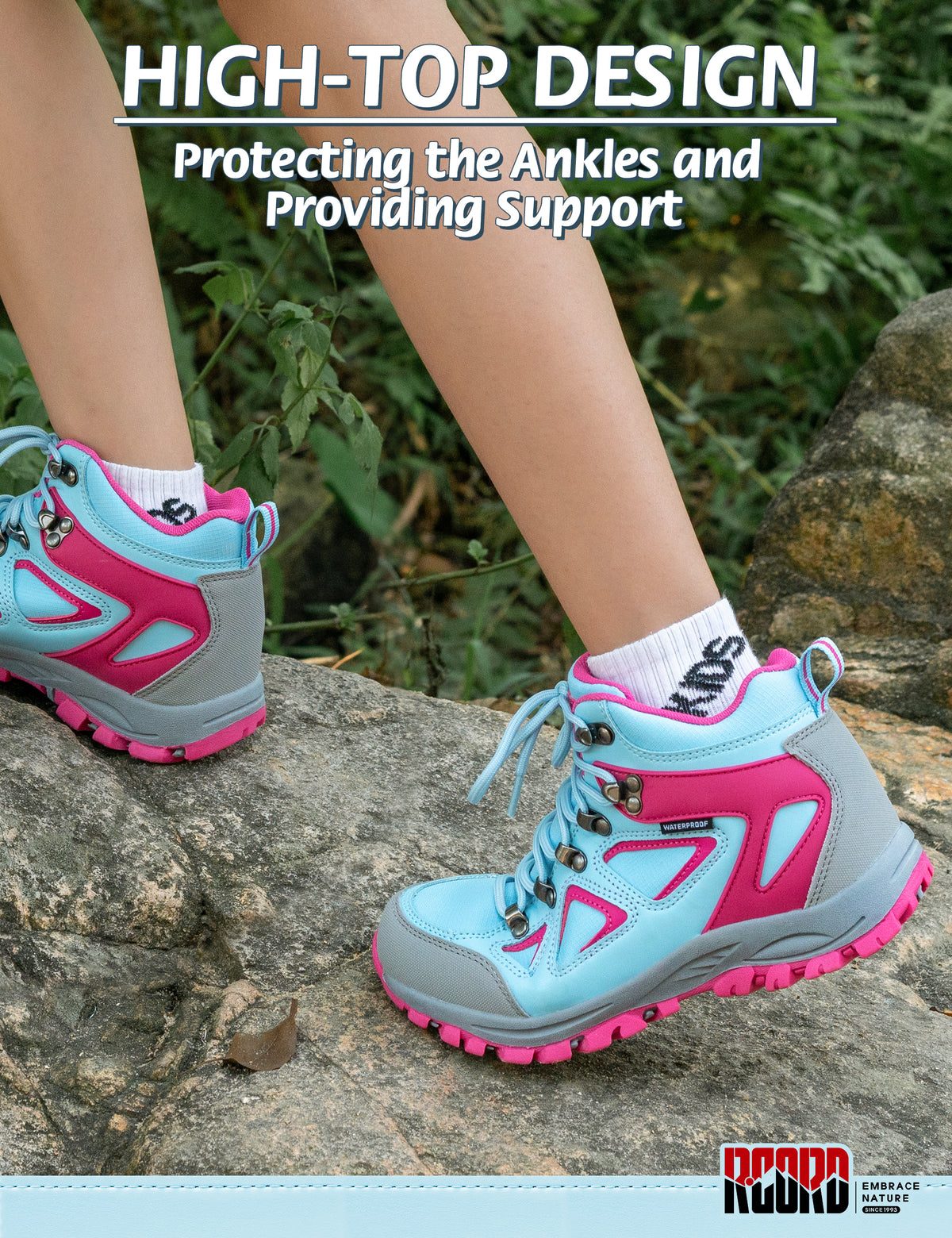 kids hiking boots with ankle support for stable steps on family hiking, camping [color:Blue]