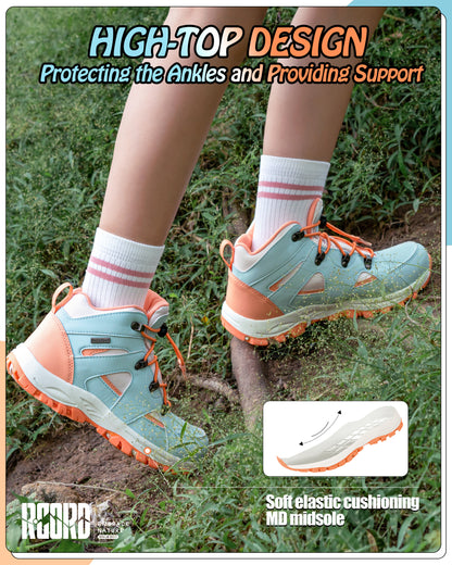 kids hiking boots with supportive ankle coverage for school, playground, park and everyday outdoor movement [color:BluePeach]