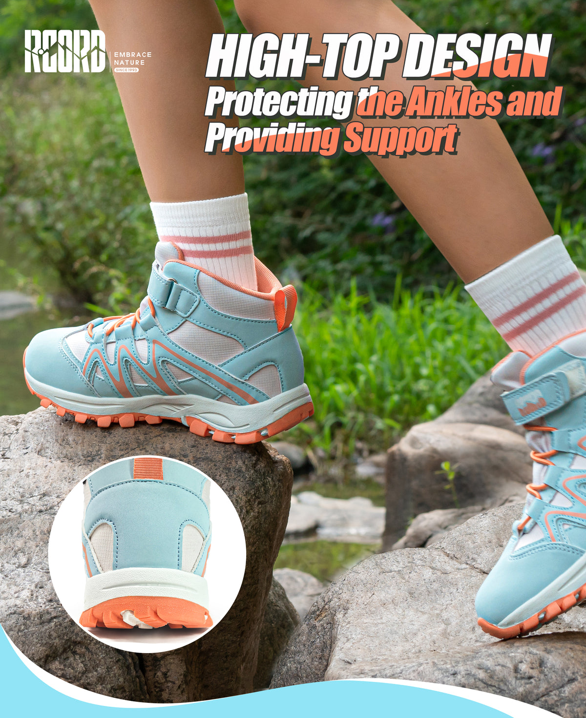 girls hiking boots with supportive ankle coverage for school, daily wear, family outings and everyday outdoor movement [color:BluePeach]