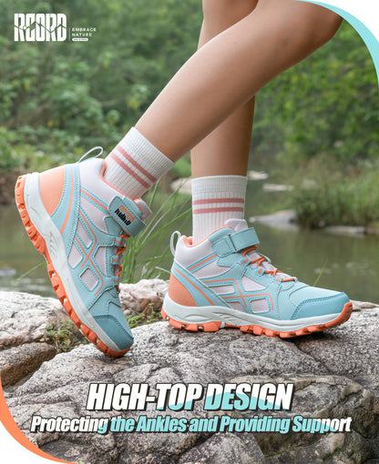 girls hiking boots with ankle support for stable steps on nature trails, family hiking, outdoor exploring [color:BluePeach]