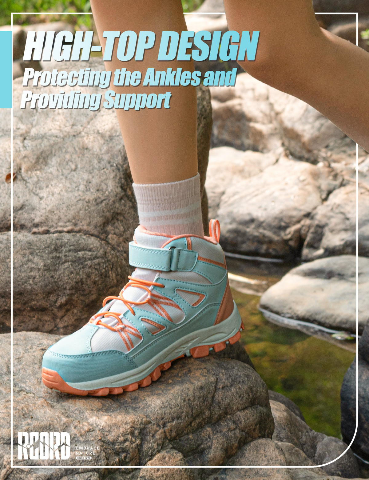 girls hiking boots with ankle support for stable steps on rocky trails, dirt paths, outdoor adventures [color:BluePeach]