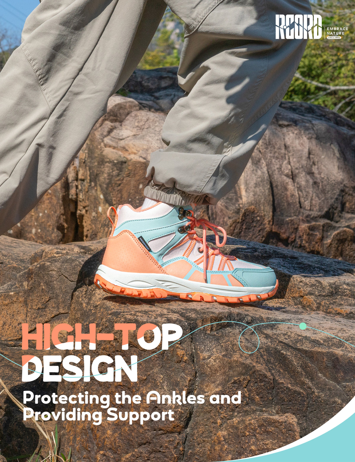 kids hiking boots with ankle support for stable steps on uneven trails, family hiking, trail walking [color:BluePeach]