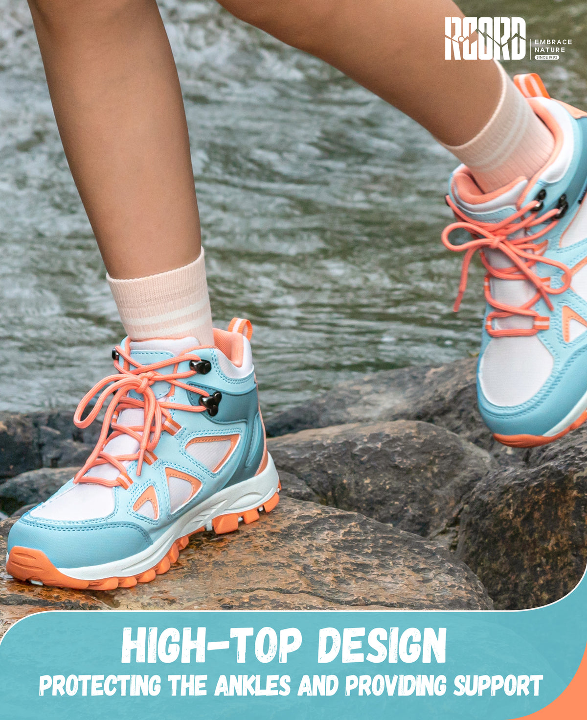 kids hiking boots with ankle support for stable steps on nature walks, day hikes, warm-weather trails [color:BluePeach]