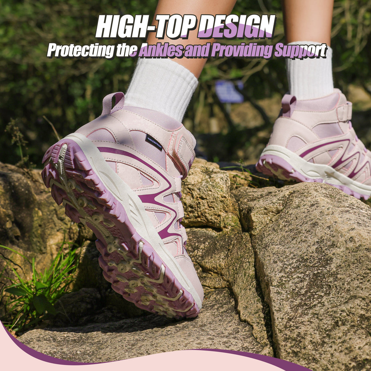 girls hiking boots with supportive ankle coverage for school, daily wear, family outings and everyday outdoor movement [color:LightPurple]