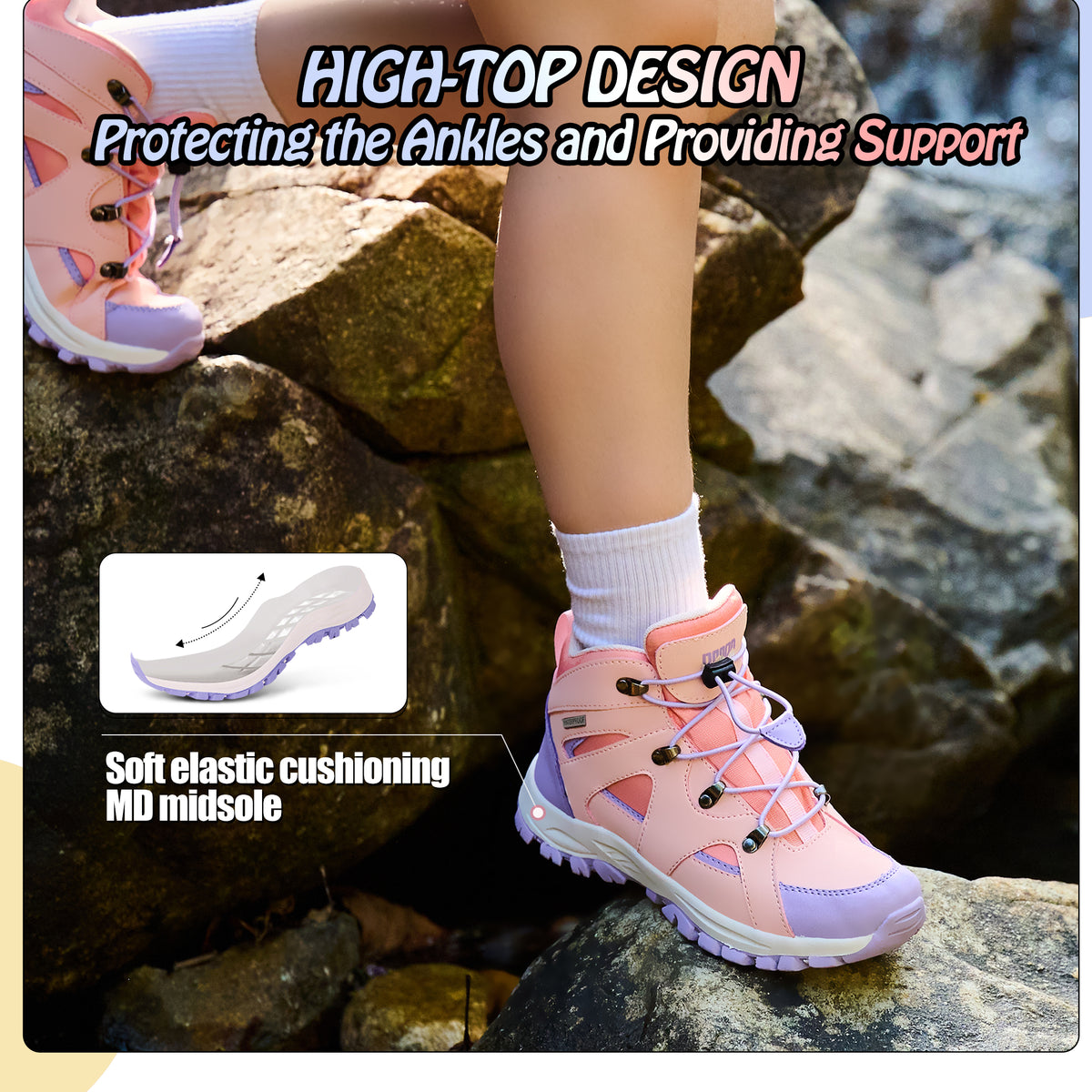 kids hiking boots with supportive ankle coverage for school, playground, park and everyday outdoor movement [color:Peach]