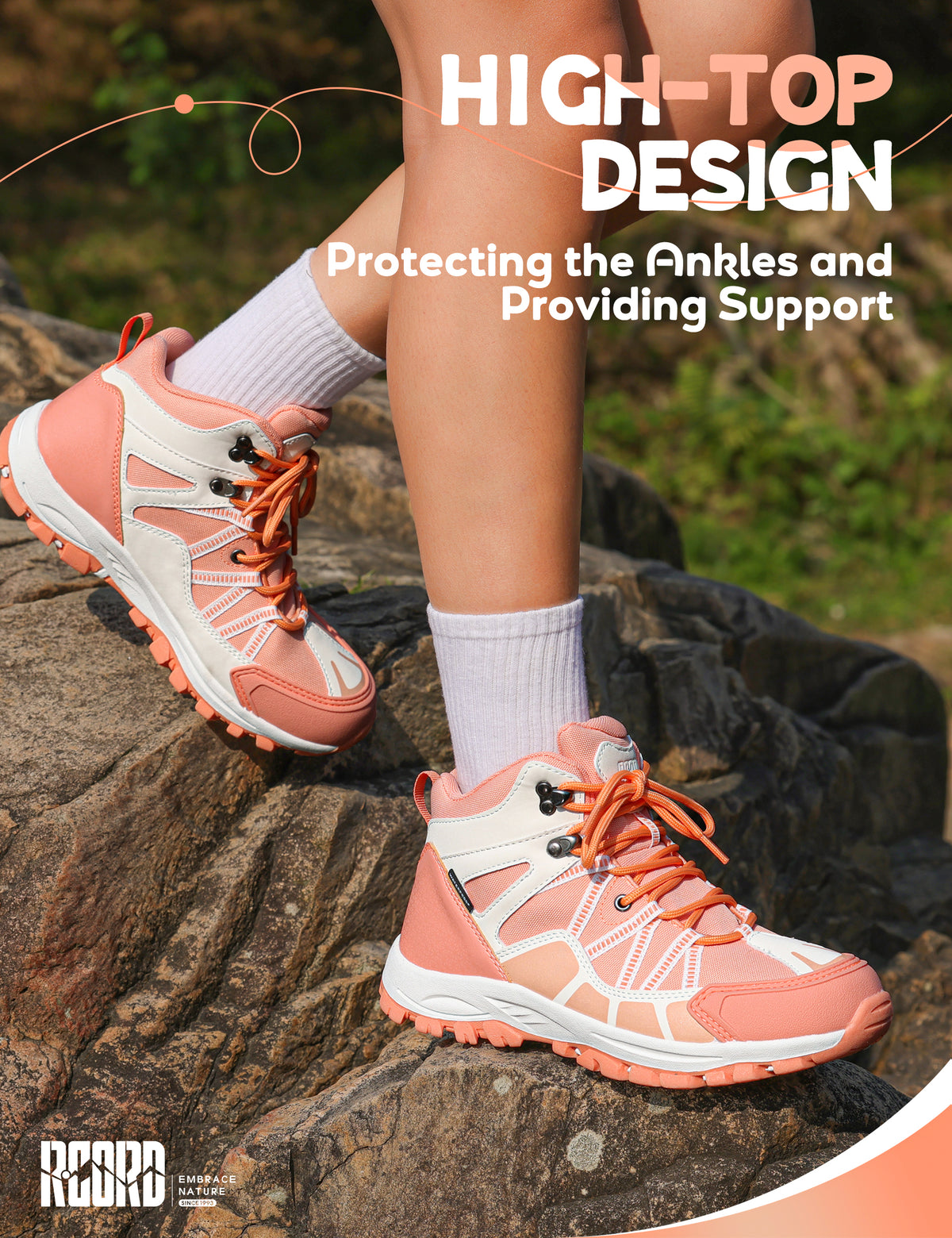kids hiking boots with ankle support for stable steps on uneven trails, family hiking, trail walking [color:Peach]