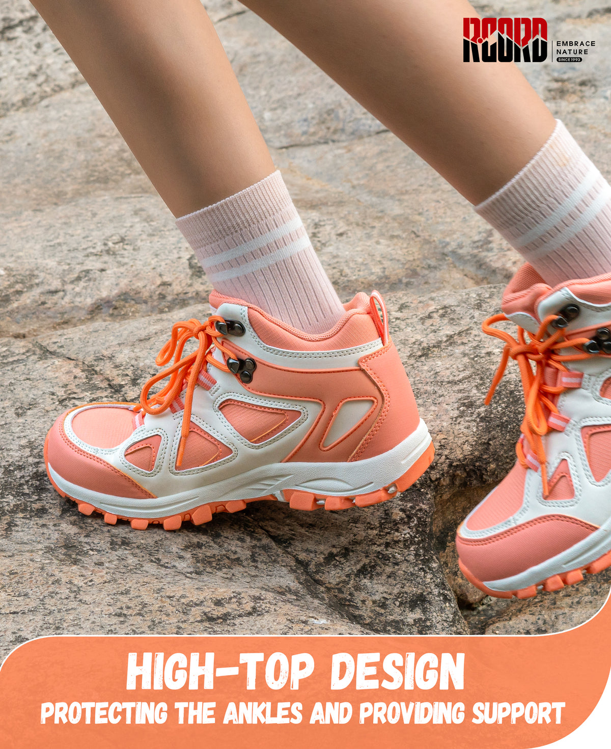 kids hiking boots with ankle support for stable steps on nature walks, day hikes, warm-weather trails [color:Peach]