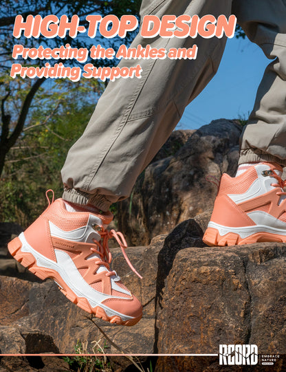 kids hiking boots with supportive ankle coverage for park, travel, easy trails and everyday outdoor movement [color:Peach]