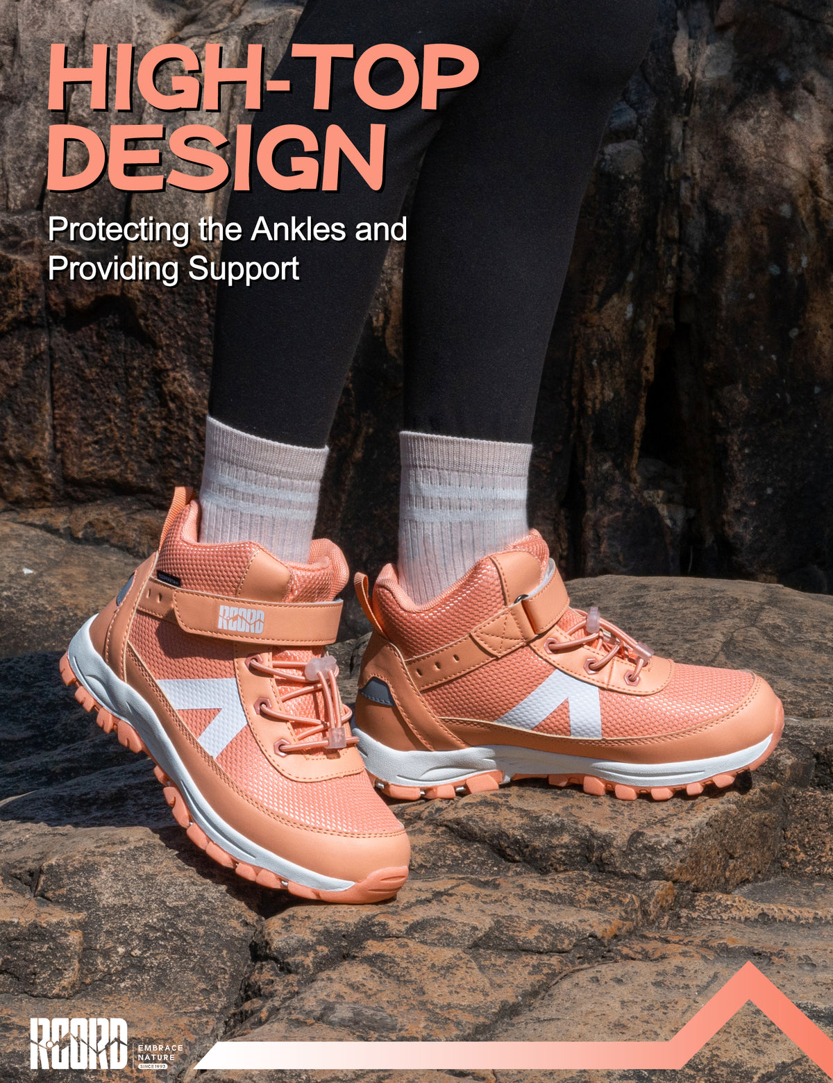 girls hiking boots with supportive ankle coverage for walking, park, playground and everyday outdoor movement [color:Peach]