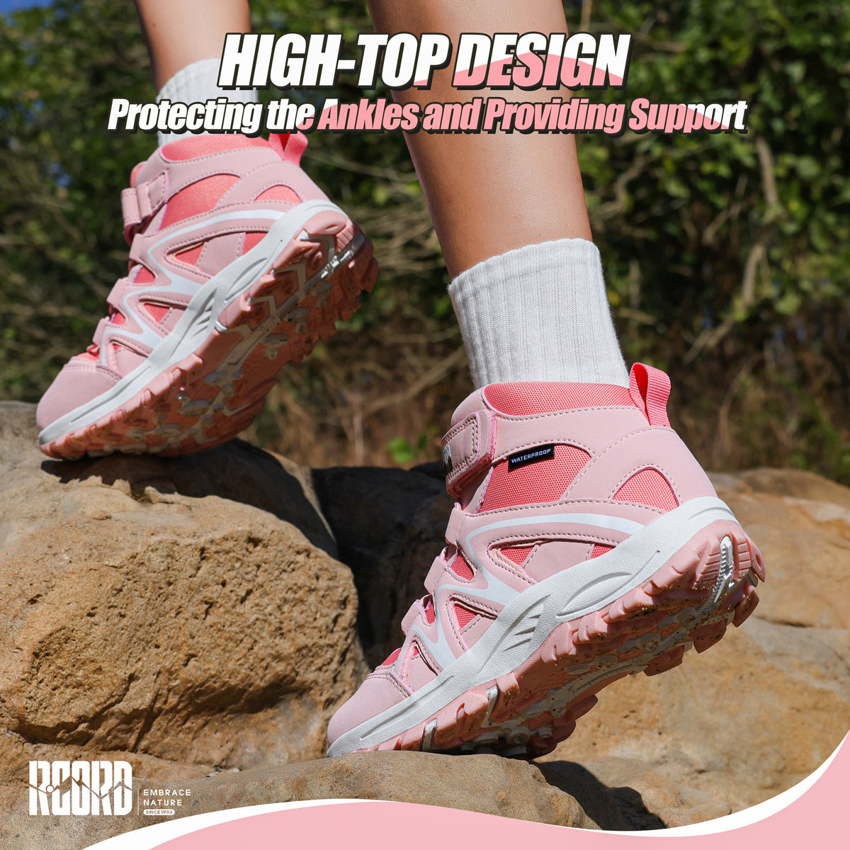 girls hiking boots with supportive ankle coverage for school, daily wear, family outings and everyday outdoor movement [color:Pink]