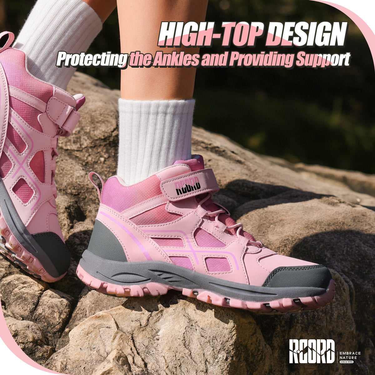 girls hiking boots with ankle support for stable steps on nature trails, family hiking, outdoor exploring [color:Pink]