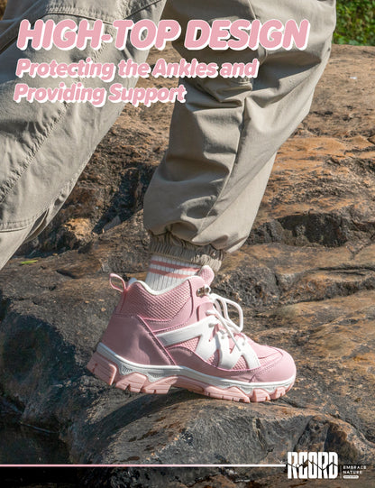 kids hiking boots with supportive ankle coverage for park, travel, easy trails and everyday outdoor movement [color:Pink]