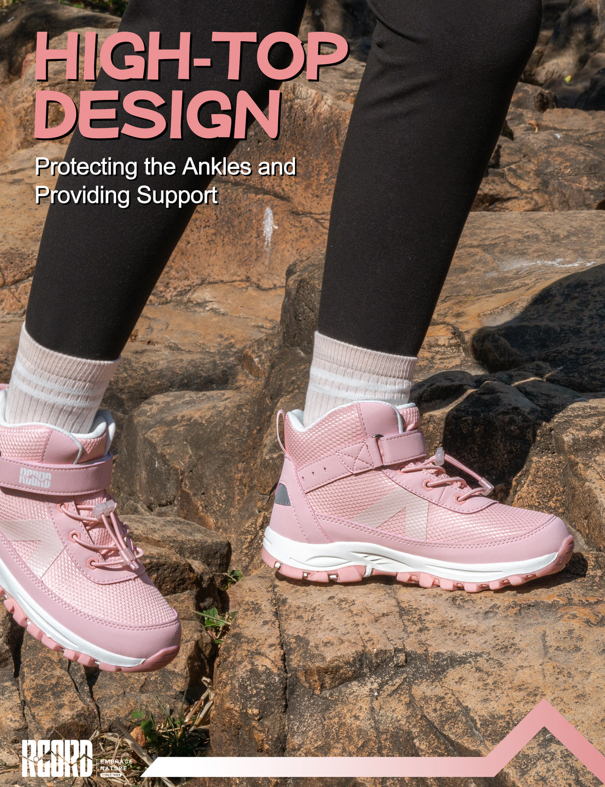 girls hiking boots with supportive ankle coverage for walking, park, playground and everyday outdoor movement [color:Pink]