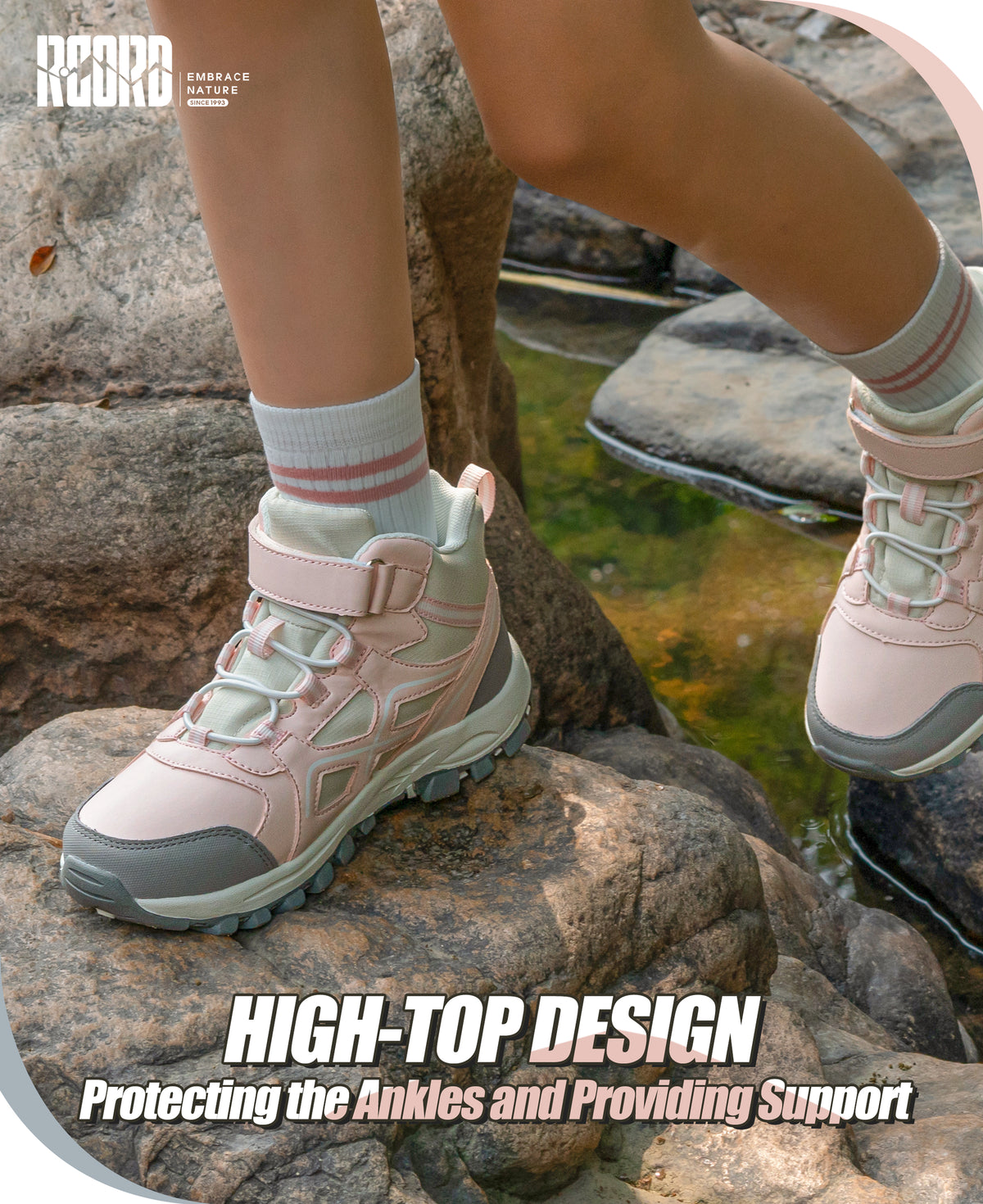 girls hiking boots with ankle support for stable steps on nature trails, family hiking, outdoor exploring [color:PinkGrey]