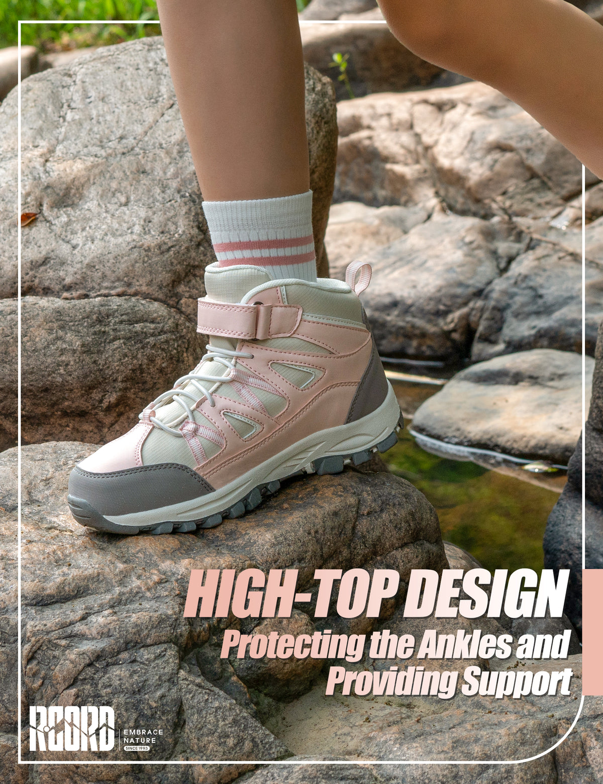 girls hiking boots with ankle support for stable steps on rocky trails, dirt paths, outdoor adventures [color:PinkGrey]