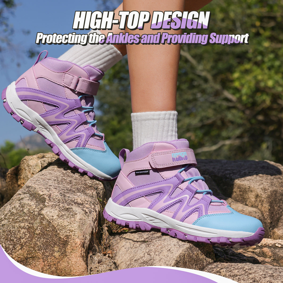 girls hiking boots with supportive ankle coverage for school, daily wear, family outings and everyday outdoor movement [color:PinkPurple]