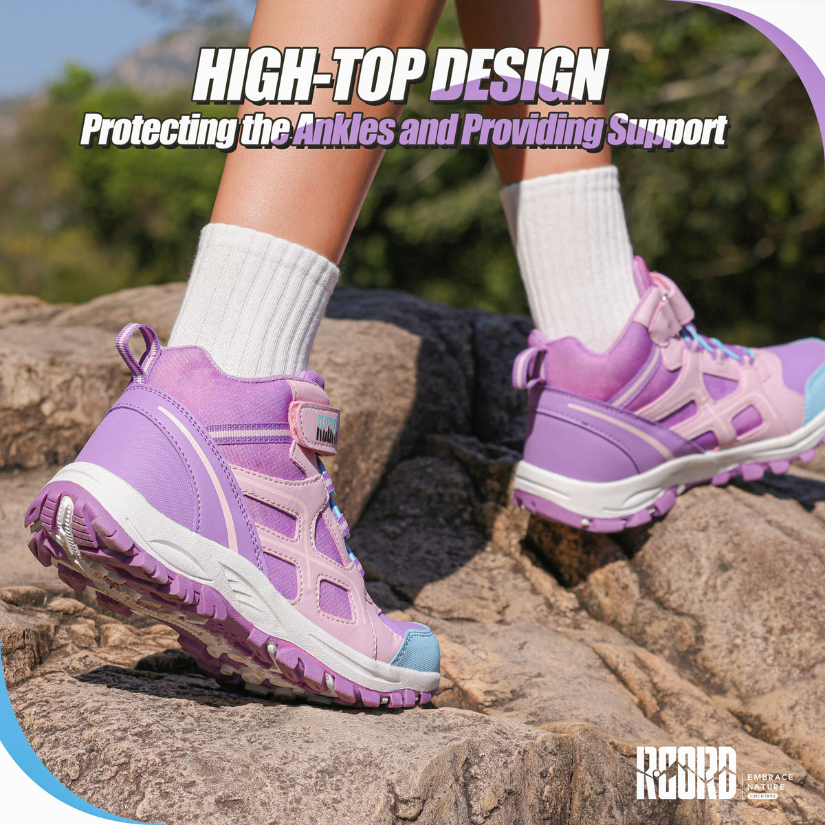 girls hiking boots with ankle support for stable steps on nature trails, family hiking, outdoor exploring [color:Purple]