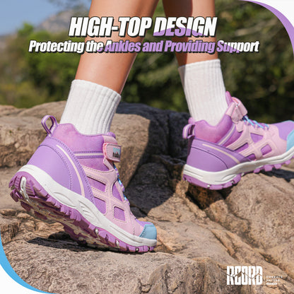 girls hiking boots with ankle support for stable steps on nature trails, family hiking, outdoor exploring [color:Purple]