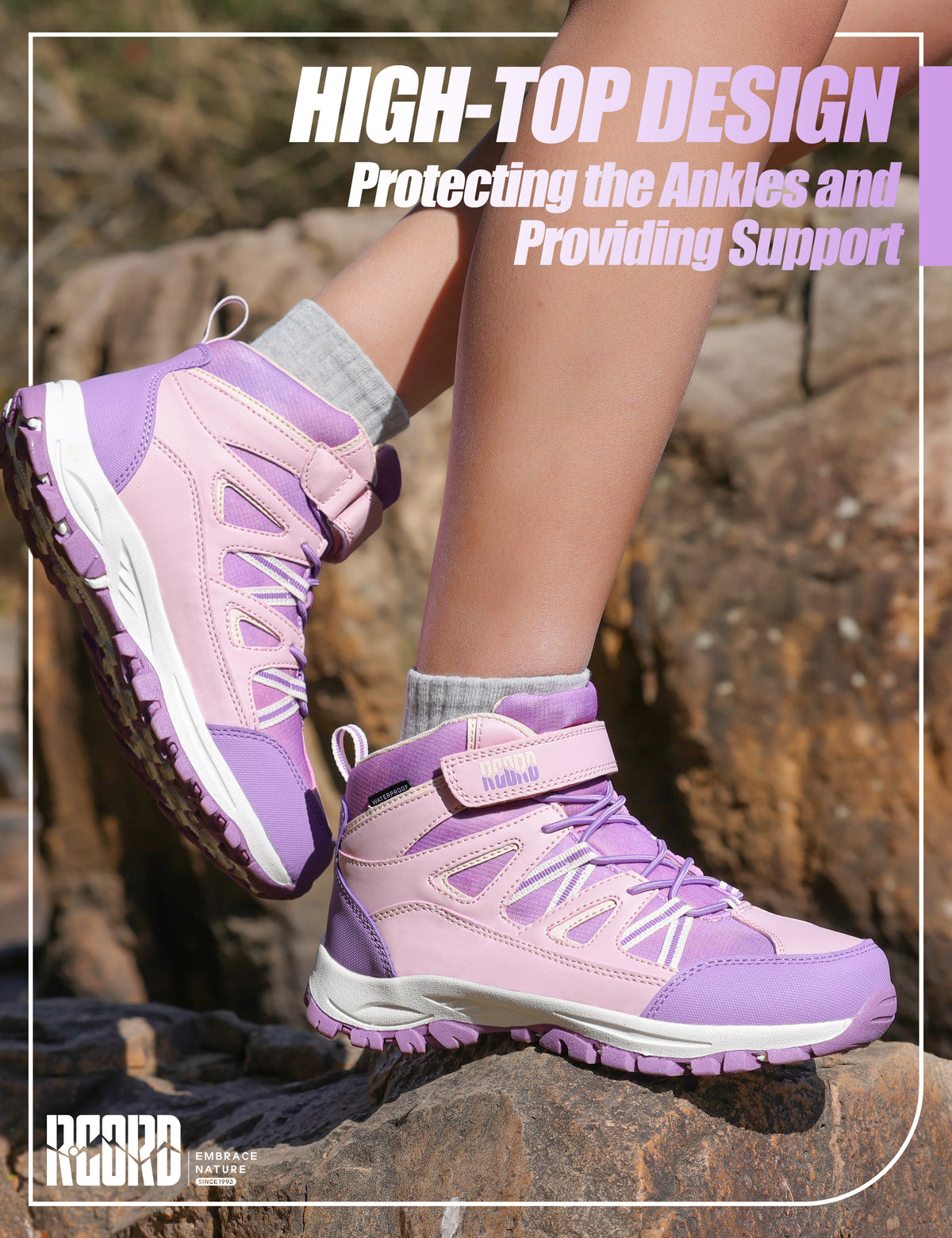 girls hiking boots with ankle support for stable steps on rocky trails, dirt paths, outdoor adventures [color:Purple]