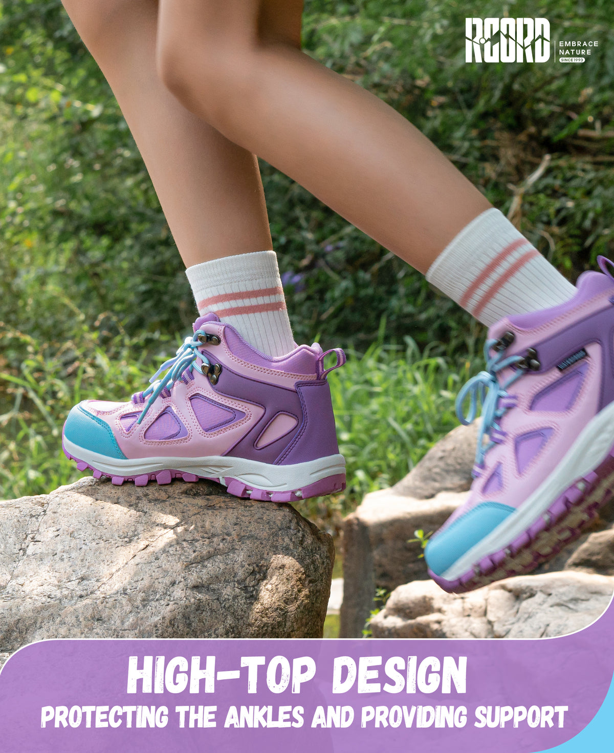 kids hiking boots with ankle support for stable steps on nature walks, day hikes, warm-weather trails [color:Purple]