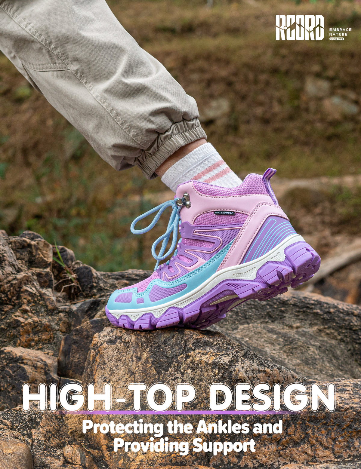 girls hiking boots with supportive ankle coverage for school, outdoor play, travel and everyday outdoor movement [color:Purple]