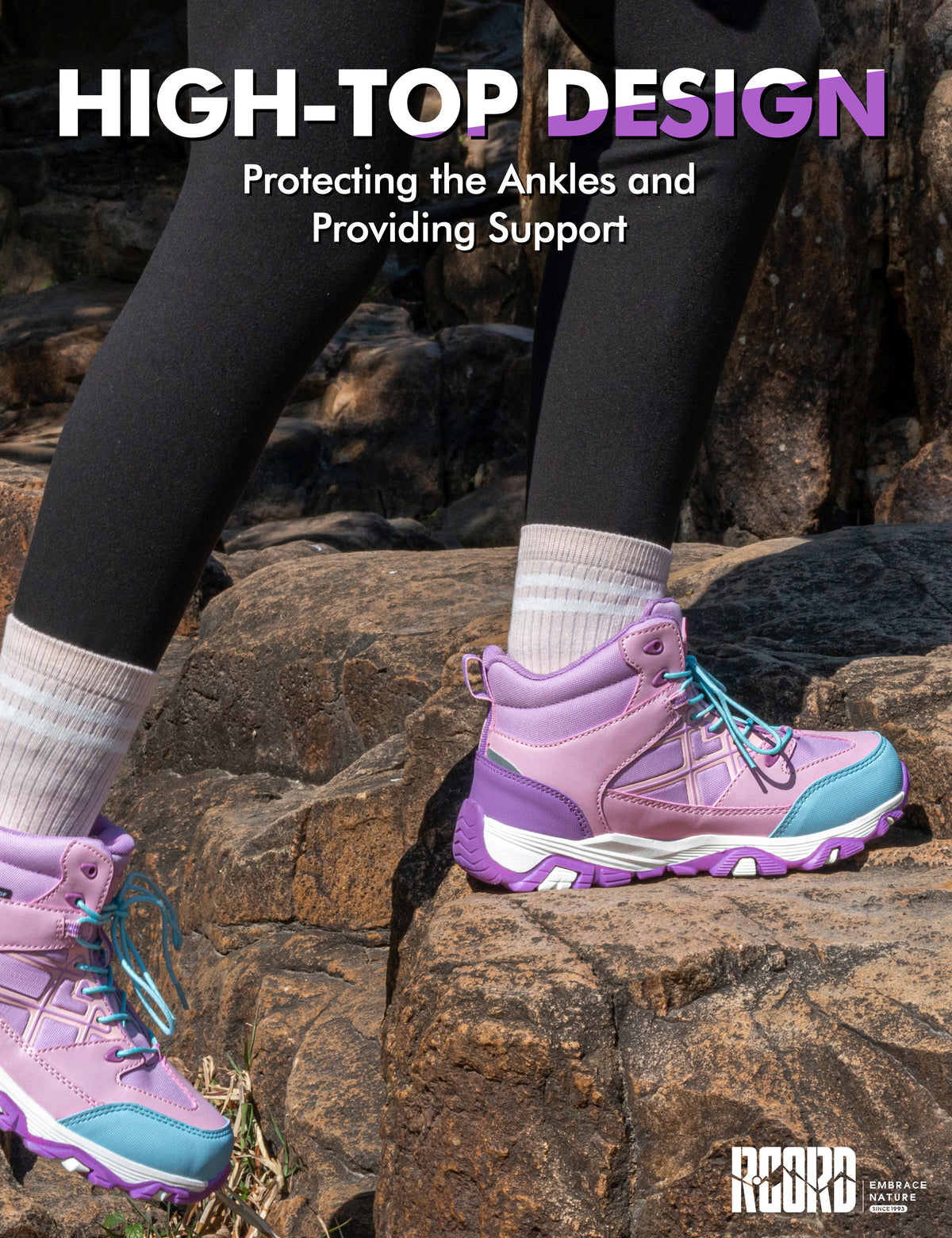 girls hiking boots with supportive ankle coverage for playground, park, outdoor play and everyday outdoor movement [color:Purple]
