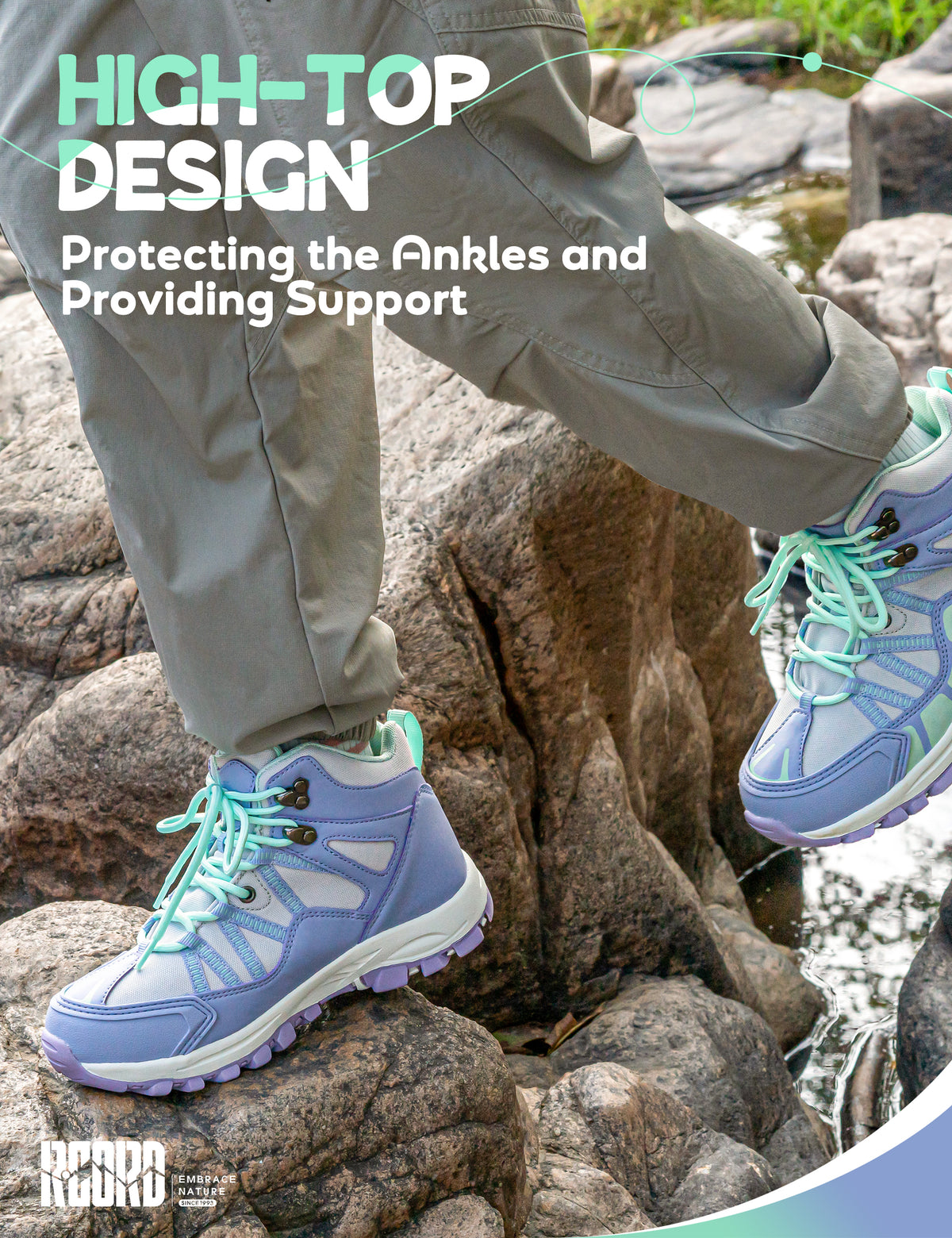 kids hiking boots with ankle support for stable steps on uneven trails, family hiking, trail walking [color:Turquoise]