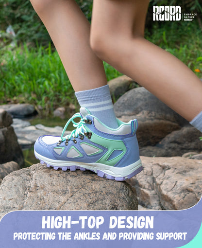 kids hiking boots with ankle support for stable steps on nature walks, day hikes, warm-weather trails [color:Turquoise]