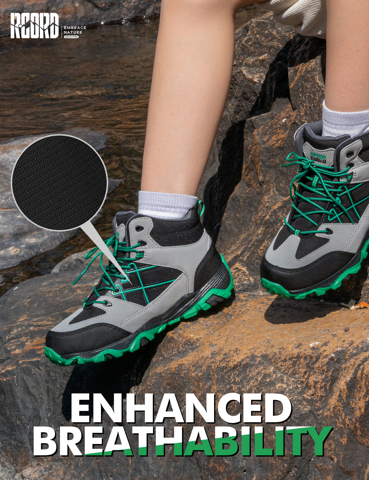 Breathable girls hiking boots for comfortable wear during playground, park, outdoor play [color:BlackGreen]