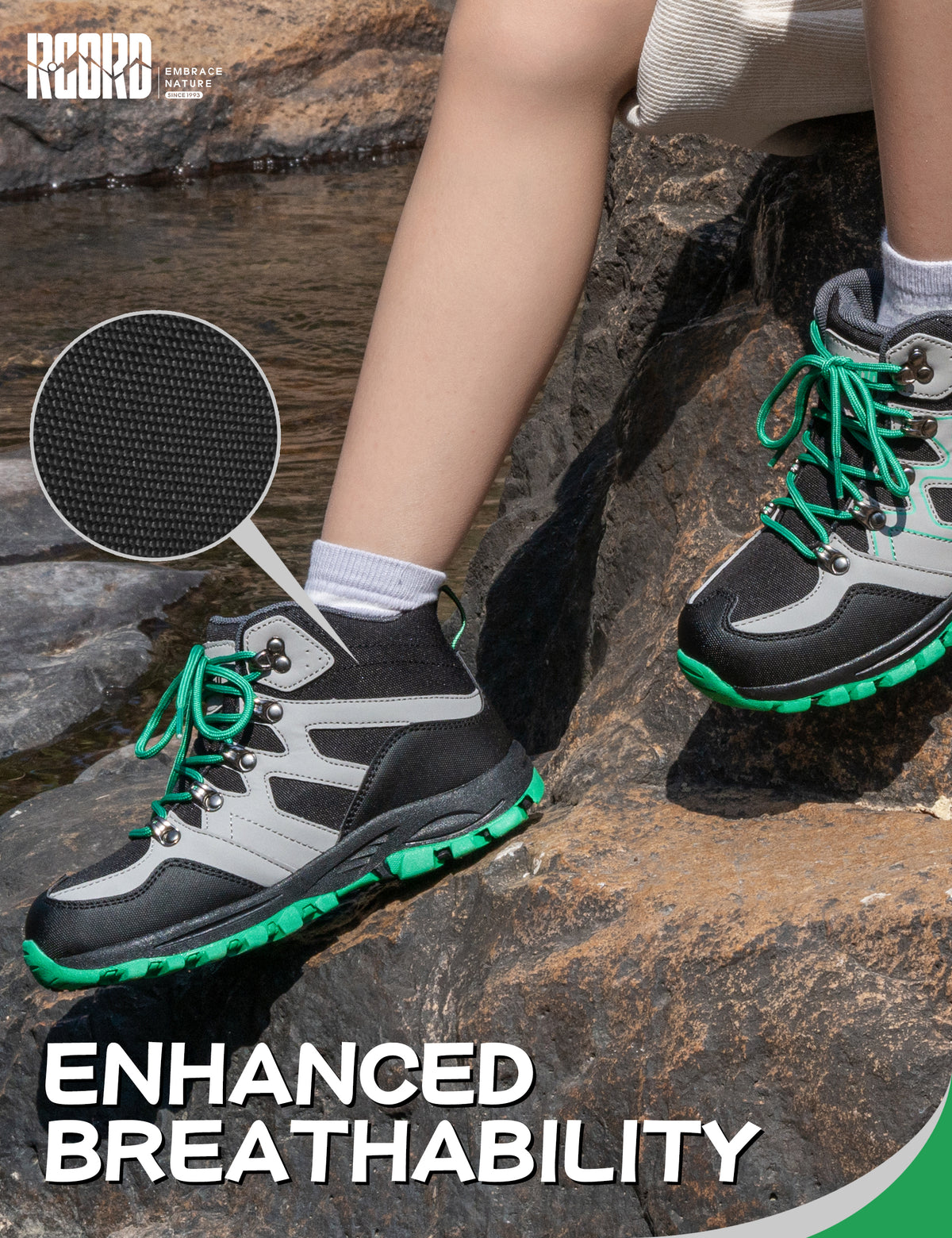 Breathable kids hiking boots for comfortable wear during school, park, weekend walks [color:BlackGreen]