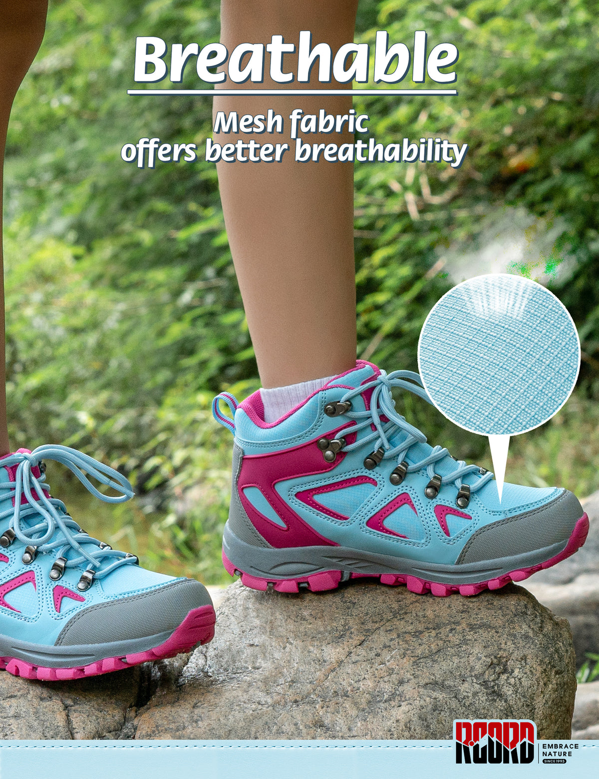 Breathable kids hiking boots with comfortable cushioning for family hiking, camping and wet-weather walks [color:Blue]