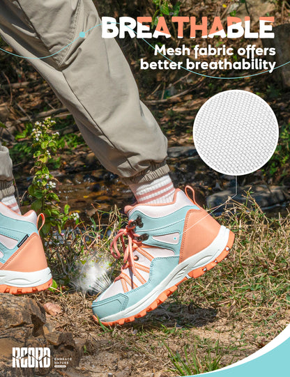 Breathable kids hiking boots for comfortable wear during uneven trails, family hiking, trail walking [color:BluePeach]