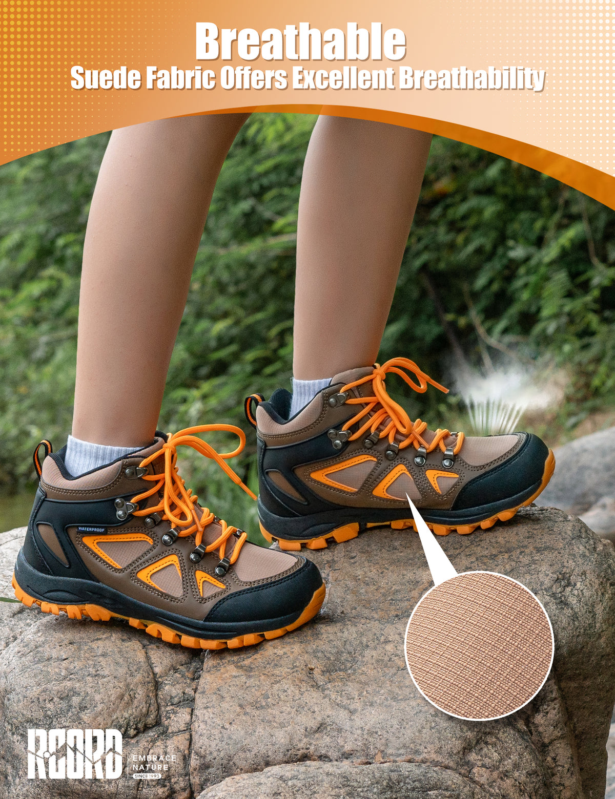 Breathable kids hiking boots with comfortable cushioning for family hiking, camping and wet-weather walks [color:Khaki]