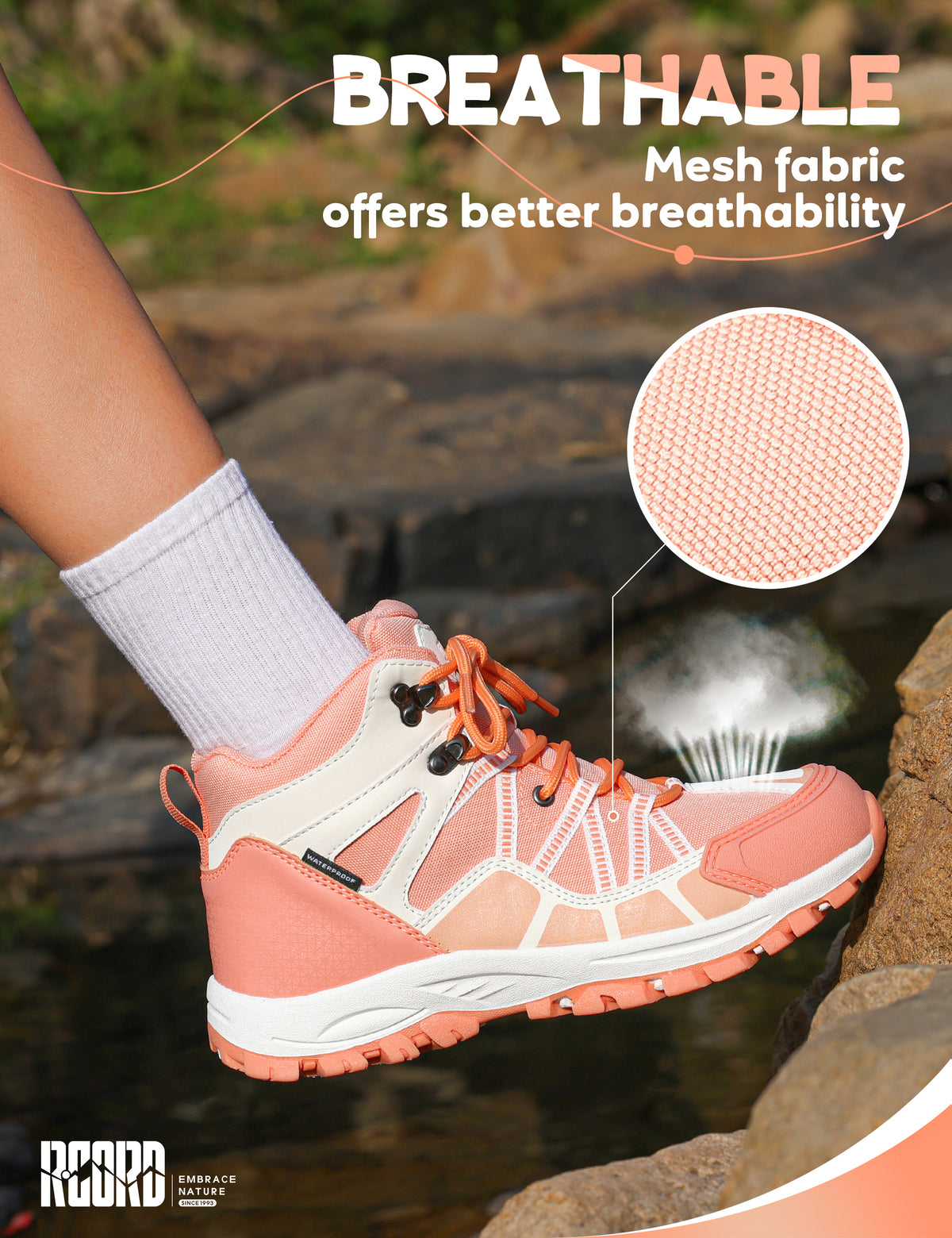 Breathable kids hiking boots for comfortable wear during uneven trails, family hiking, trail walking [color:Peach]