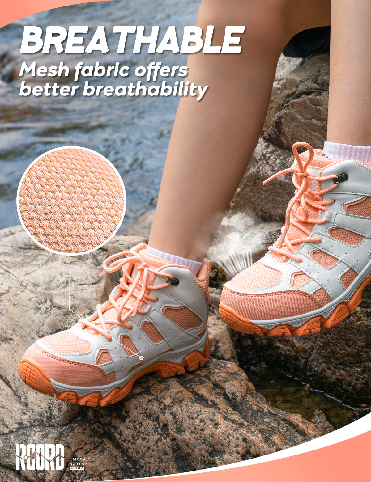 Breathable kids hiking boots with Lightweight comfort for school, playground, walking [color:Peach]