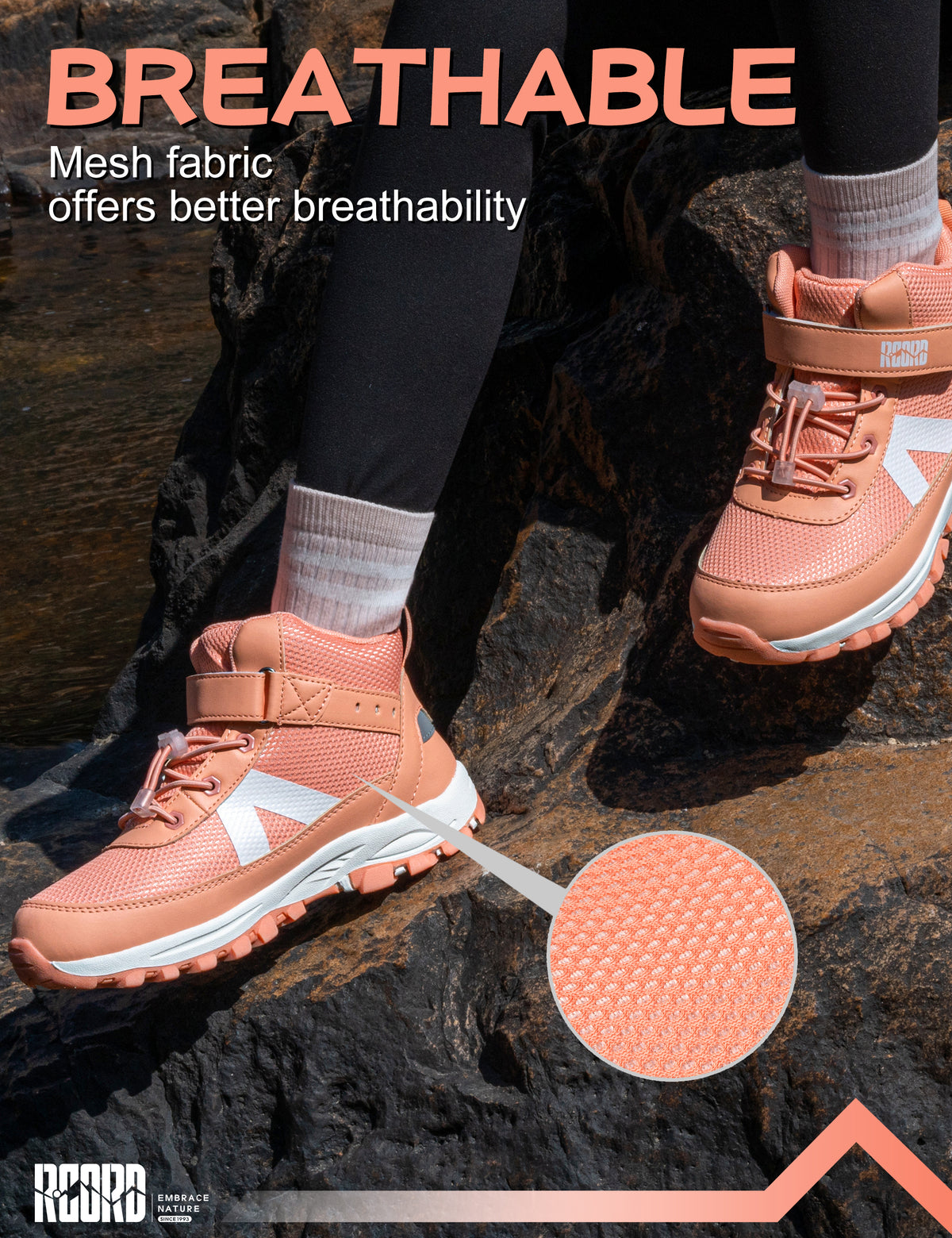 Breathable girls hiking boots with Lightweight comfort for walking, park, playground [color:Peach]