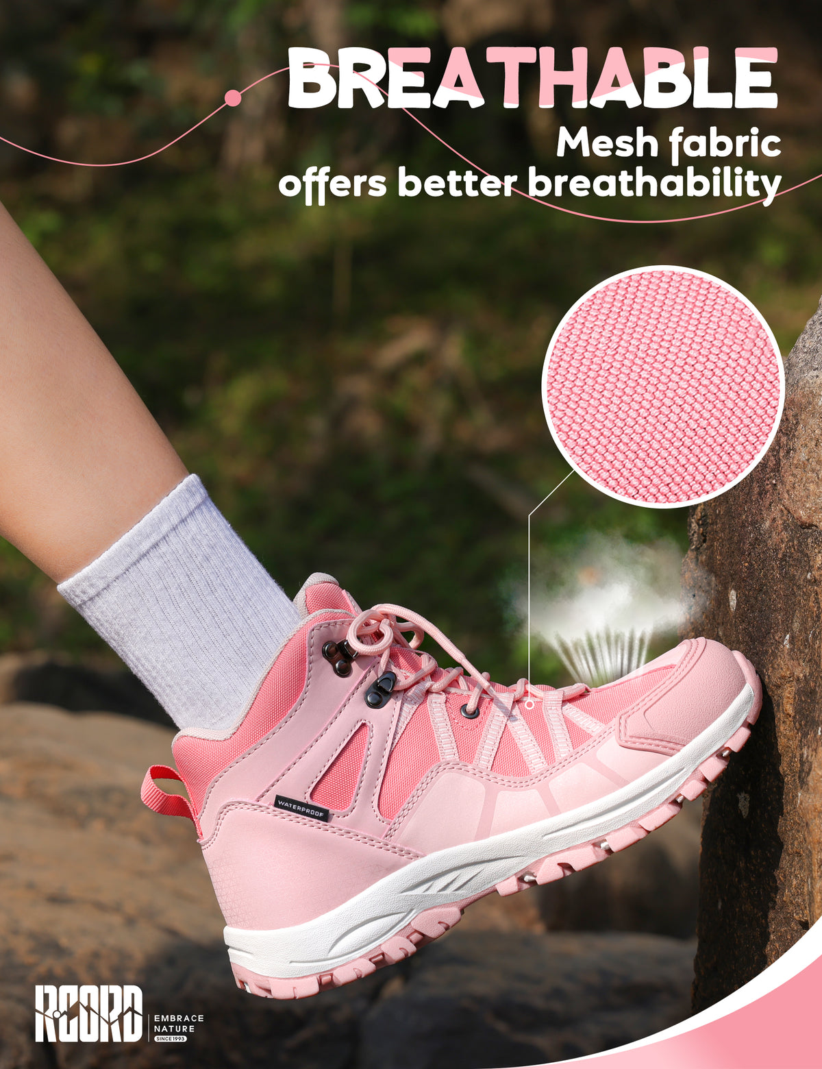 Breathable kids hiking boots for comfortable wear during uneven trails, family hiking, trail walking [color:Pink]