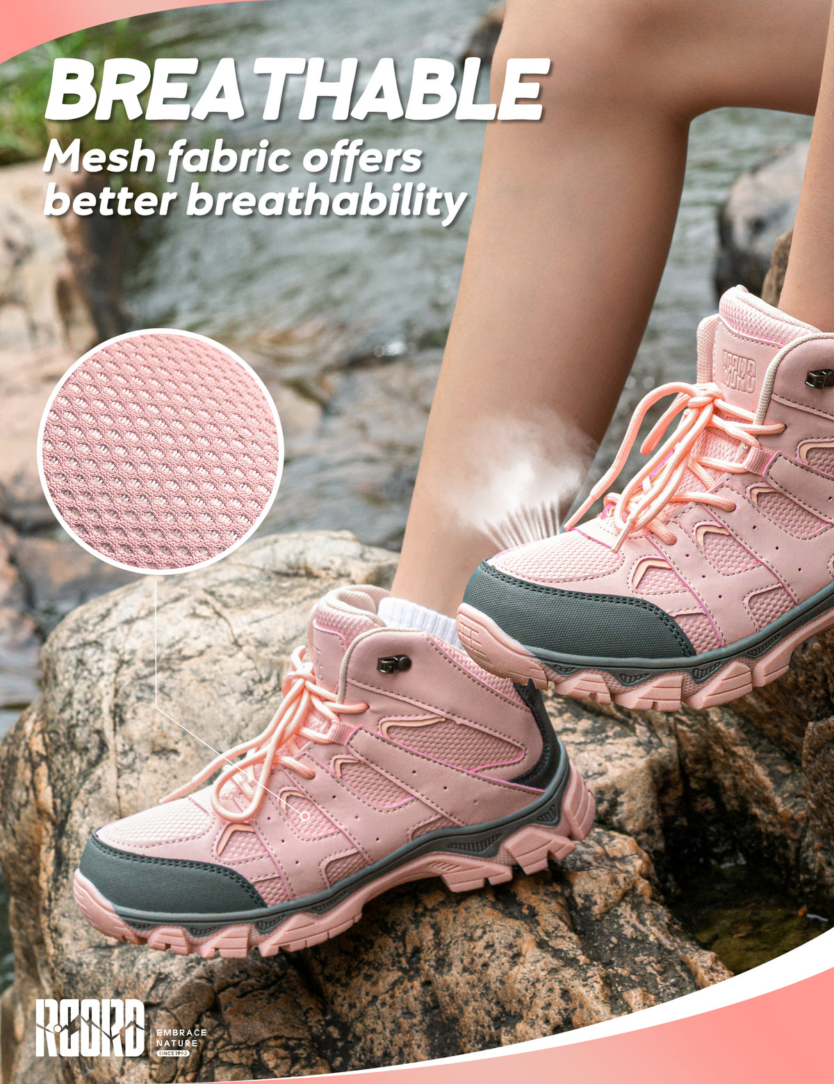 Breathable kids hiking boots with Lightweight comfort for school, playground, walking [color:Pink]