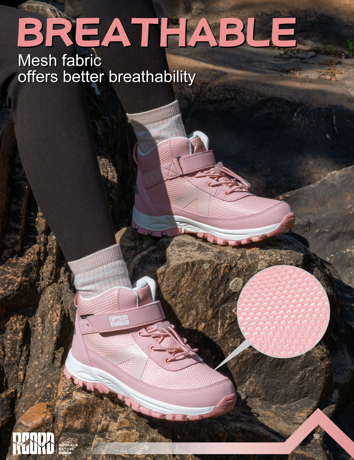 Breathable girls hiking boots with Lightweight comfort for walking, park, playground [color:Pink]