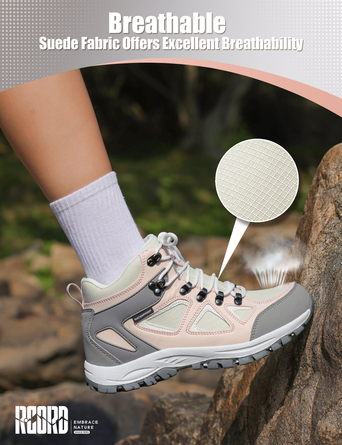 Breathable kids hiking boots with comfortable cushioning for family hiking, camping and wet-weather walks [color:PinkGrey]