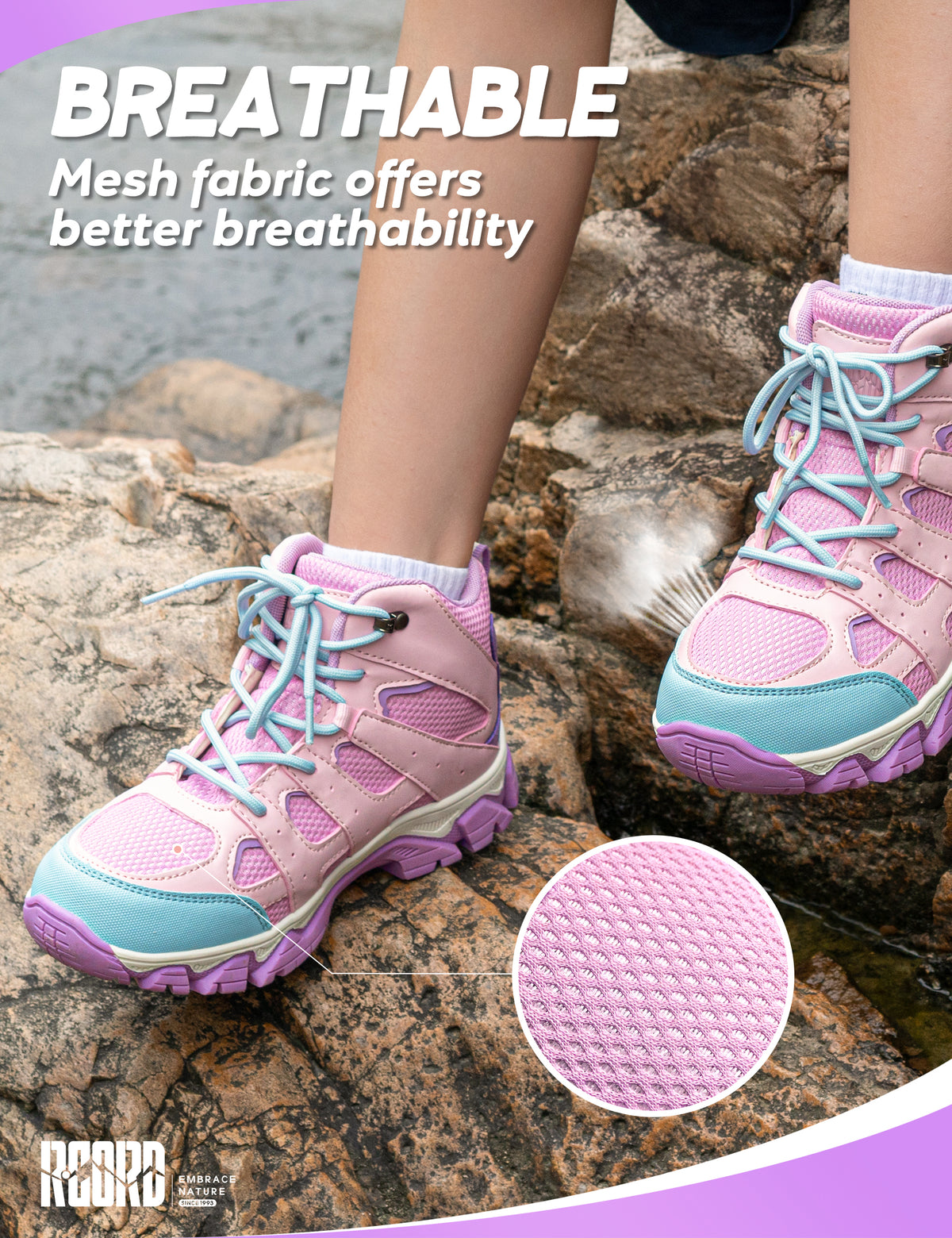 Breathable kids hiking boots with Lightweight comfort for school, playground, walking [color:Purple]
