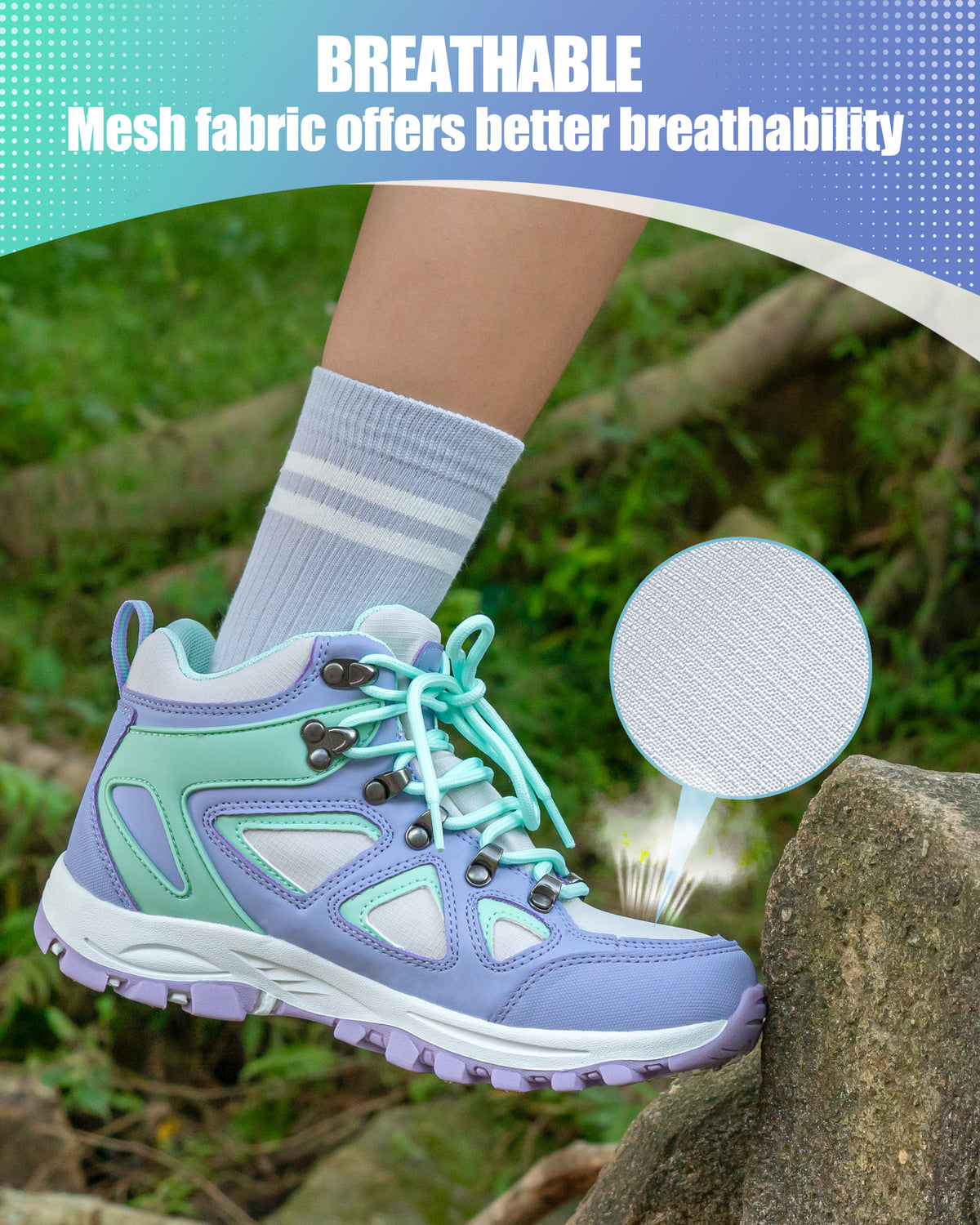 Breathable kids hiking boots with comfortable cushioning for family hiking, camping and wet-weather walks [color:Turquoise]